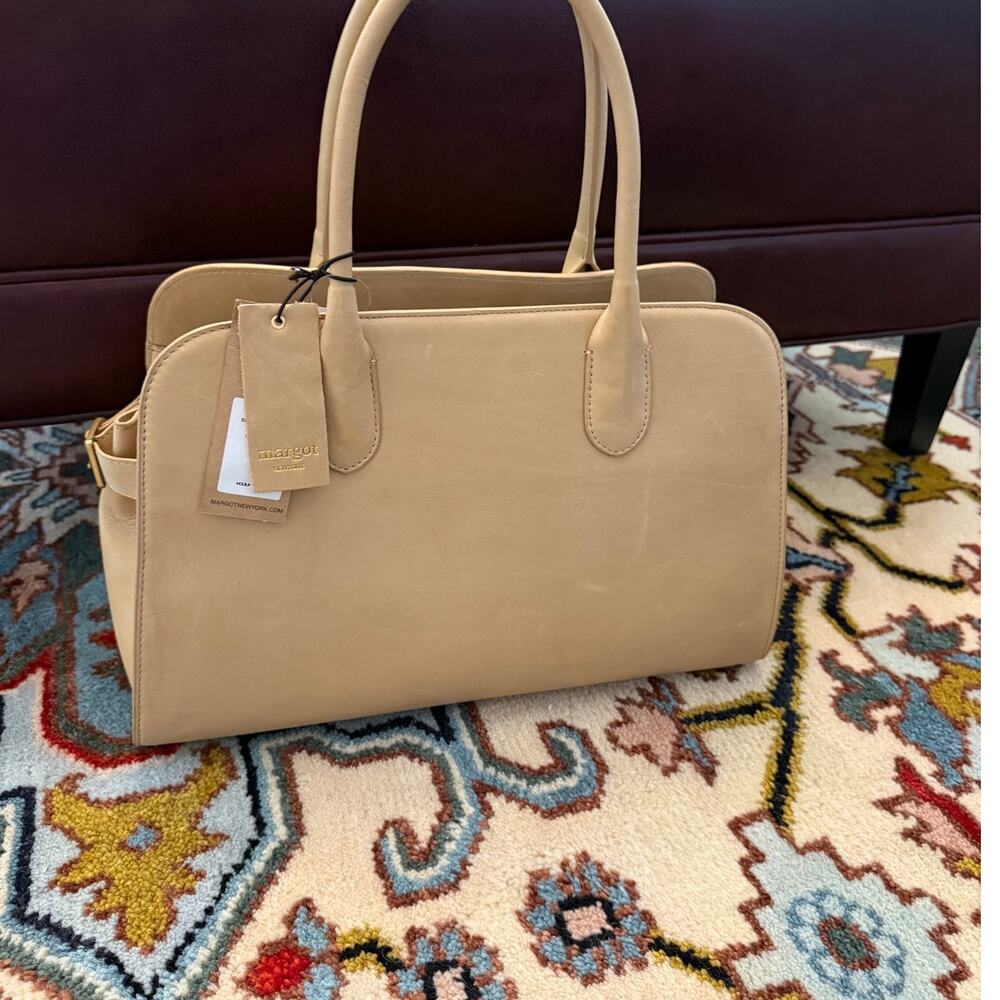 Margot New York Genuine Leather Bowling Bag Tote Sand